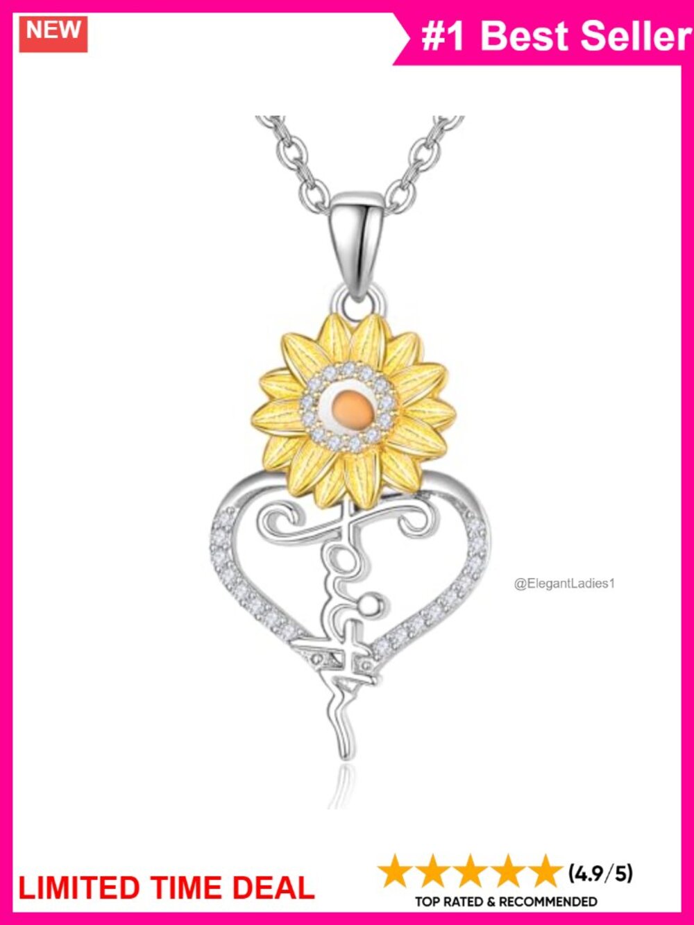 925 Sterling Silver Gold Plated Sunflower Mustard Seed Pendant Necklace